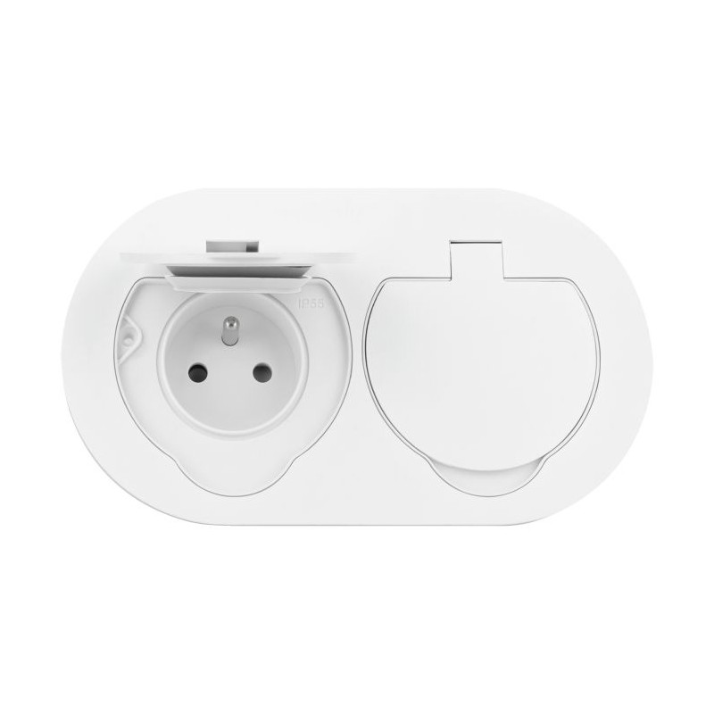 Hermetická, zapustená dvojitá zásuvka, oválna, IP55, 2x2P+E (francúzska), biela