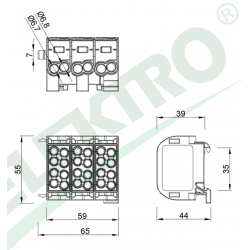 Svorkovnica rozbočovacia HLS 3x100A-2 (1x25, 1x16 / 1x25, 1x16) (3L)