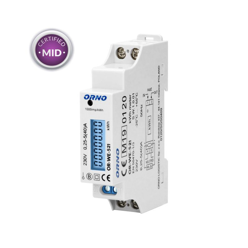 OR-WE-521 jednofázový elektromer na DIN lištu elektronický, ORNO