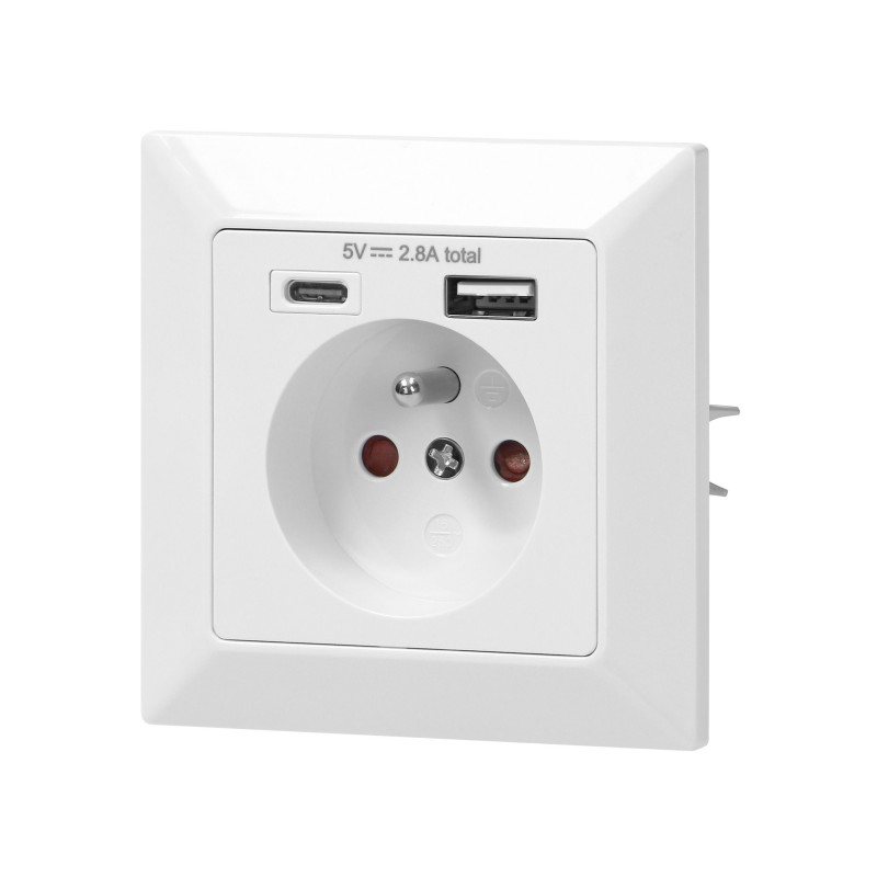 Zásuvka s USB biela OR-AE-13232