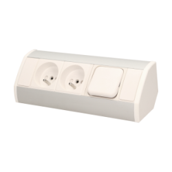 Nábytková zásuvka 2x2P+Z s vypínačom biela a strieborná OR-GM-9002/W-G