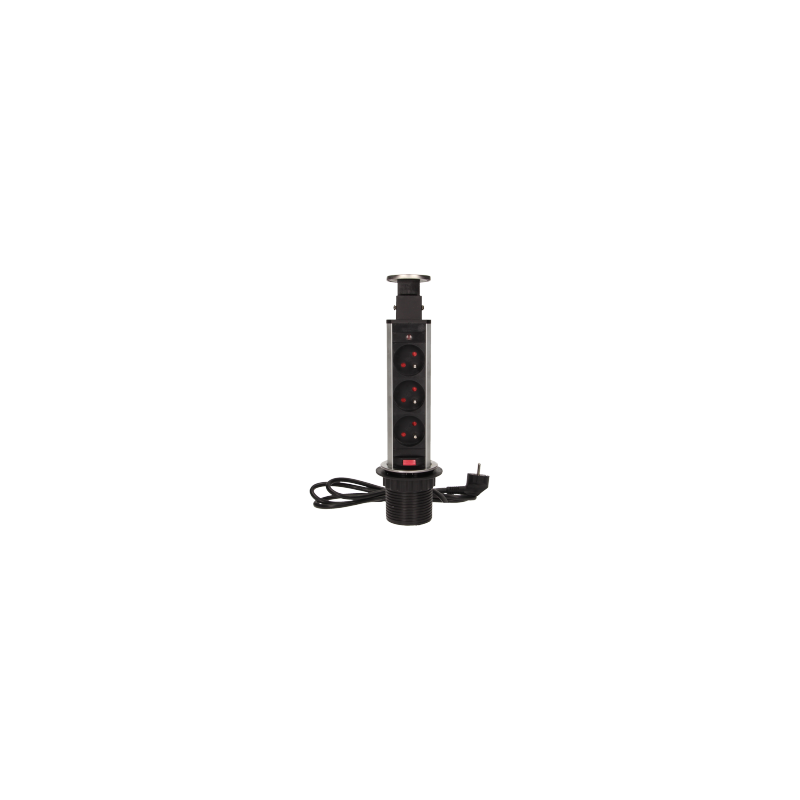 Nábytková zásuvka Ø6 cm výsuvná z hornej časti so zámkom a káblom 1,8 m 3x2P + Z INOX OR-AE-1348