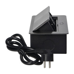 Zapustená nábytková zásuvka v puzdre s plochým okrajom, USB nabíjačka a 1,5 m kábel, 2x2P+E, 2xUSB, grafit OR-AE-13126/GR