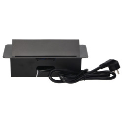 Zapustená nábytková zásuvka v puzdre s plochým okrajom, USB nabíjačka a 1,5 m kábel, 2x2P+E, 2xUSB, grafit OR-AE-13126/GR