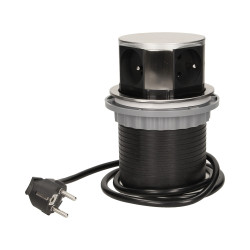 Nábytková zásuvka Ø10cm výsuvná zhora, kábel 1,5 m 4x2P + Z, INOX OR-AE-1380