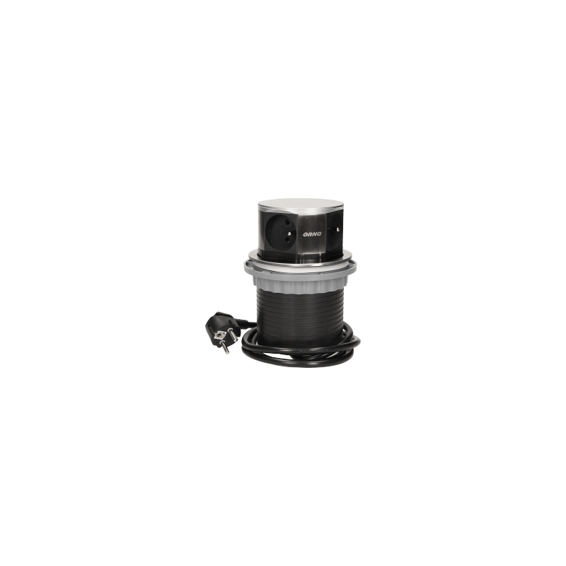 Nábytková zásuvka Ø10cm výsuvná zhora, kábel 1,5 m 4x2P + Z, INOX OR-AE-1380