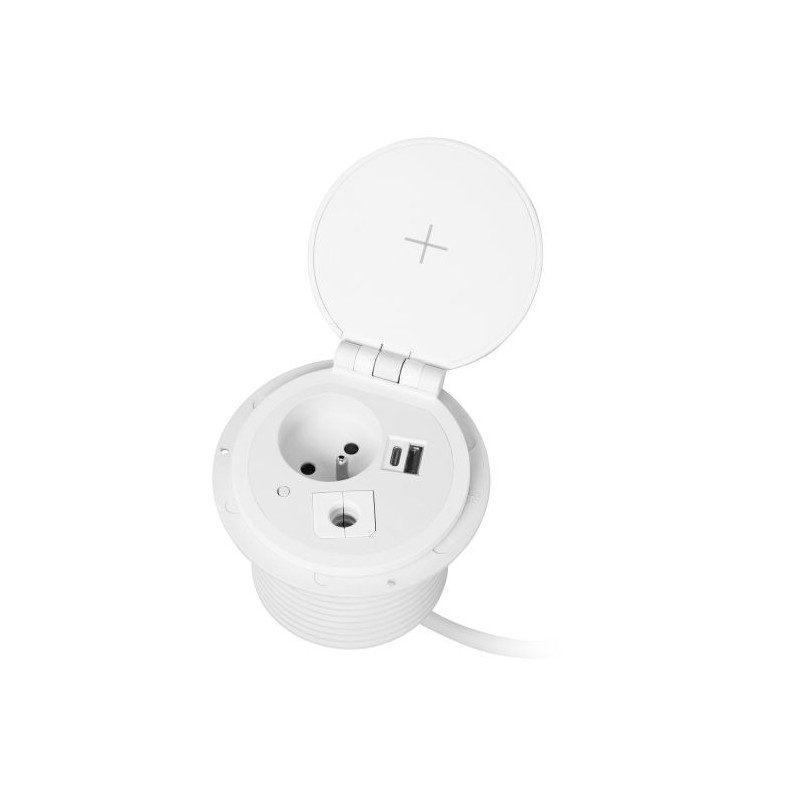 Stolná zapustená zásuvka s indukčnou nabíjačkou, 2 USB porty (A, C) pre rýchle nabíjanie
