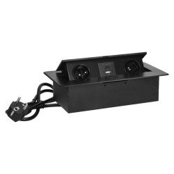 Nábytková zásuvka (USB nabíjačka a 1,5m kábel, 2x2P+E, 2x USB (typ A+C, 3,6A), čierna OR-GM-9035/B