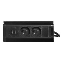 Nábytková zásuvka s USB nabíjačkou, držiakom telefónu, 1,5m kábel, 2x2P+E, 2xUSB (typ A, 2,4A), čierna FS-13/B