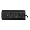 Nábytková zásuvka s USB nabíjačkou, držiakom telefónu, 1,5m kábel, 2x2P+E, 2xUSB (typ A, 2,4A), čierna FS-13/B
