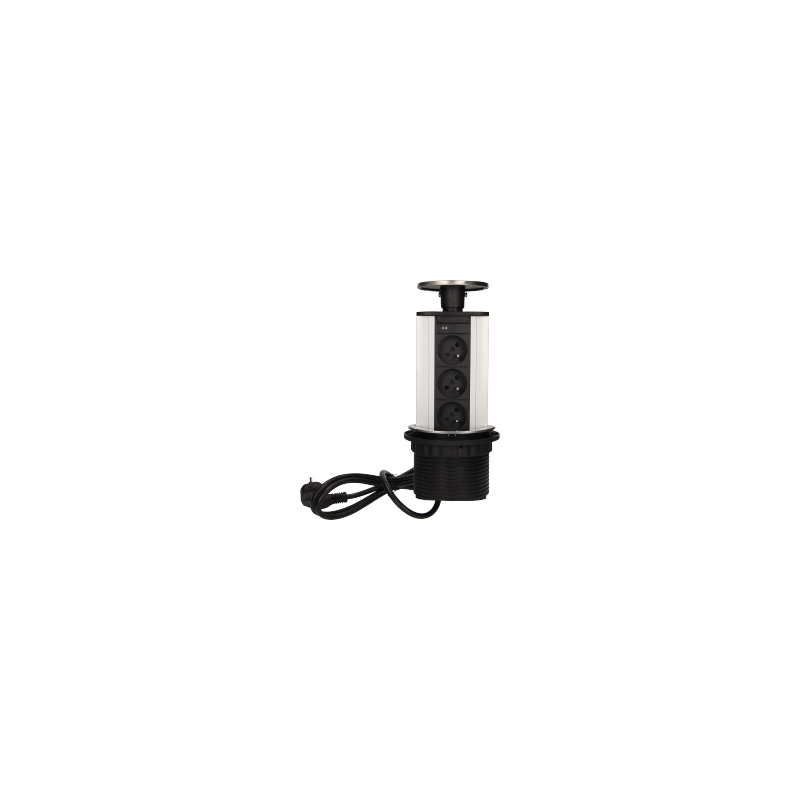 Nábytková zásuvka Ø10cm vytiahnutá zhora káblom 1,8m 3x2P + Z INOX OR-AE-1352
