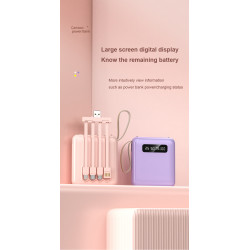 Multifunkčná powerbanka s káblami, 10000mAh, ružová