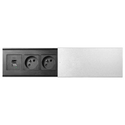 Nábytková zásuvka s posuvným krytom a 1,8m káblom, 2x2P+E, 2xUSB (typ A+C, 4.2A), strieborná OR-GM-9043/G