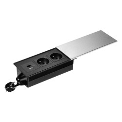 Nábytková zásuvka s posuvným krytom a 1,8m káblom, 2x2P+E, 2xUSB (typ A+C, 4.2A), strieborná OR-GM-9043/G