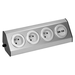 Nábytková zásuvka s USB nabíjačkou vhodná do nábytku a kuchyne, INOX, FS-3