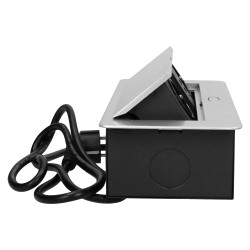 Nábytková zásuvka 2x2P+E 2xUSB 3m kábel, plochá a frézovaná hrana, strieborná OR-AE-13126/G/3M
