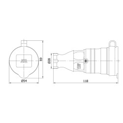 Gumová zásuvka spojovacia IP44/230V/16A, METE
