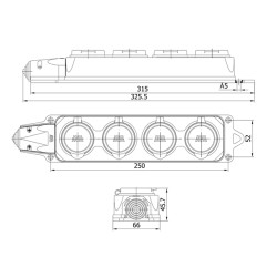 Zásuvka gumová štvornásobná IP44/230V/16A, METE