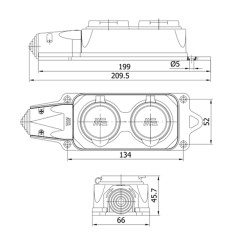 Zásuvka gumová dvojnásobná IP44/230V/16A, METE