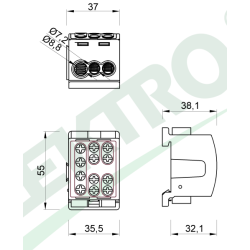 Svorkovnica rozbočovacia HLK 125A-3 (1x35,2x25 / 1x35,2x25) - sivá