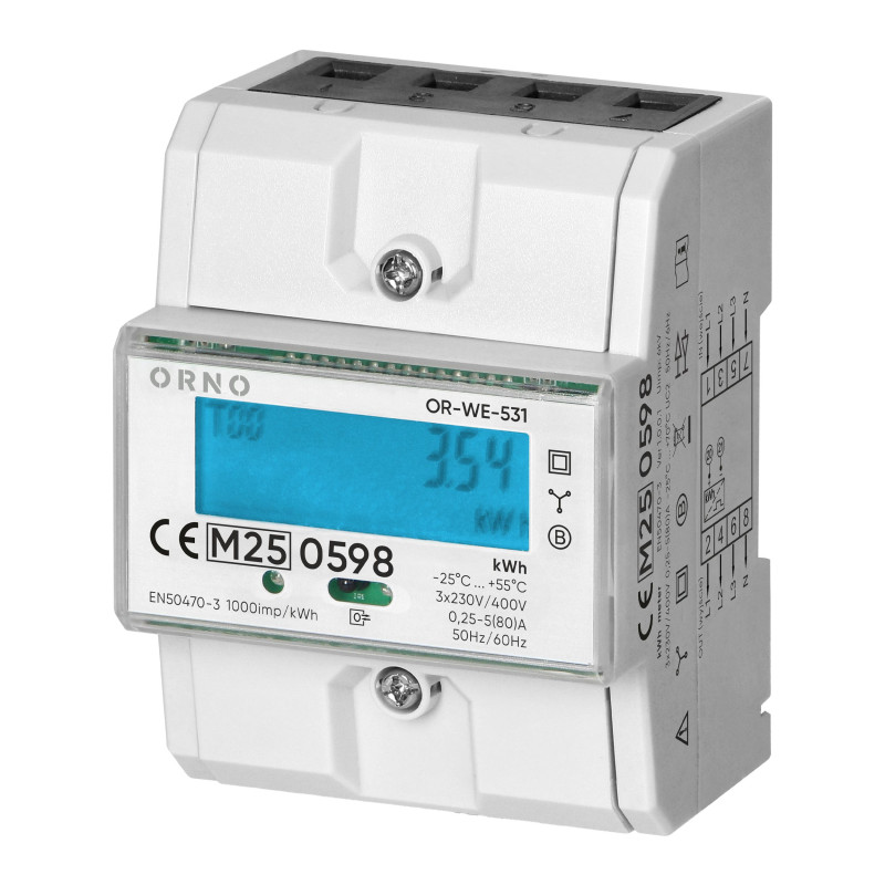 Elektromer OR-WE-531 s MID, 80A, 4,3 modulu (šírka 76mm), DIN TH-35mm
