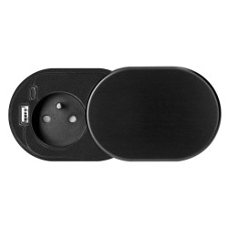 Nábytková zásuvka, kábel 1,9 m, 1x2P+E, 2xUSB (typ A+C), čierna