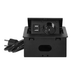 Nábytková zásuvka, 1,5m kábel, 1x2P+E, 2xUSB (typ A, 2,1A), čierna