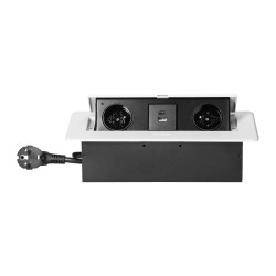 Nábytková zásuvka (USB nabíjačka a 1,5m kábel, 2x2P+E, 2x USB (typ A+C, 3,6A), biela