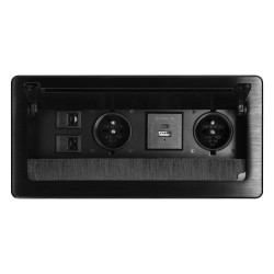 Nábytková zásuvka s protiprachovou kefou a 1,5m káblom, 2x2P+E, 2x USB, 2xNET
