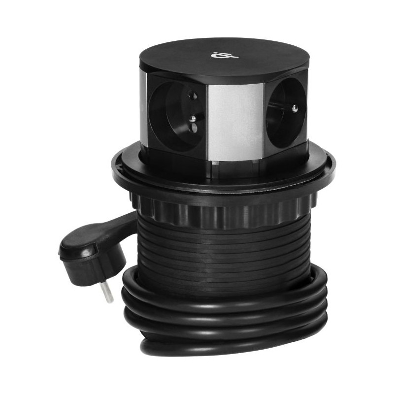 Nábytková zásuvka s 1,5m káblom, 3x2P+E, Qi 1.2.4 max. 10W, A+C
