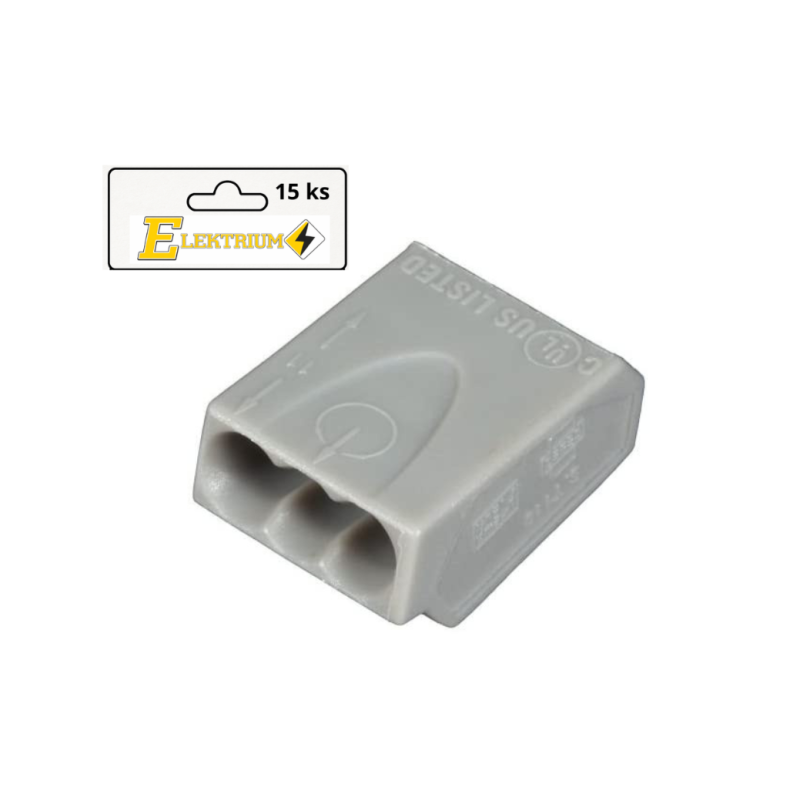 Bezskrutková svorka mini 3 pólová, balenie 15ks, 0,5- 1,5 mm2