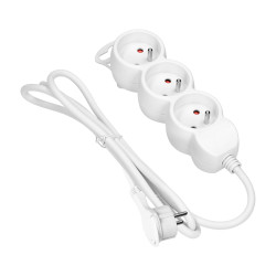 Predlžovací kábel 1,5m 3x1,5mm2, 16A, 3 zásuvky, biela