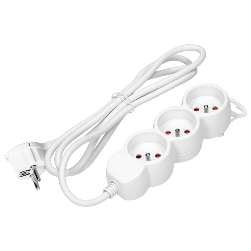 Predlžovací kábel 1,5m 3x1,5mm2, 16A, 3 zásuvky, biela