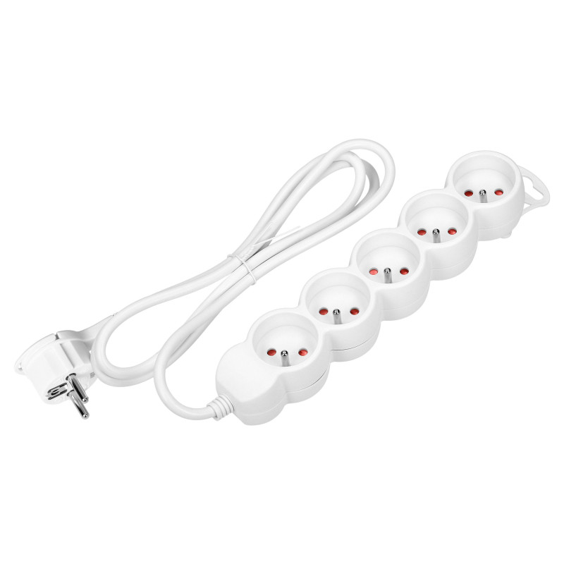 Predlžovací kábel 3m 3x1, 5mm2, 16A, 5 zásuviek, biela