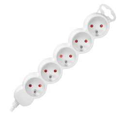 Predlžovací kábel 5m 3x1, 5mm2, 16A, 5 zásuviek, biela