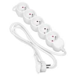Predlžovací kábel 5m 3x1, 5mm2, 16A, 5 zásuviek, biela