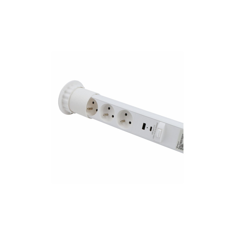 Nábytková zásuvka výsuvná LIFT BOX USB A+C, 3x230V, 1,5m kábel, biela