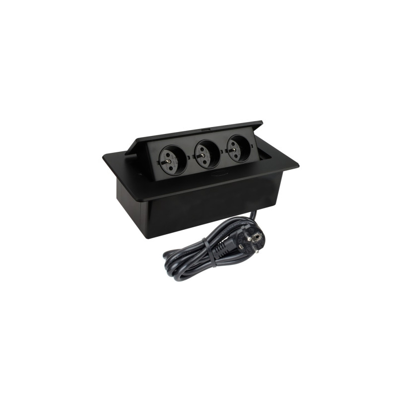 Nábytková zásuvka KOMBI BOX 3 x 230V AC, 3m kábel, čierna