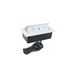 Nábytková zásuvka KOMBI BOX 2 x 230 V AC a USB A + USB C, 3m kábel, biela