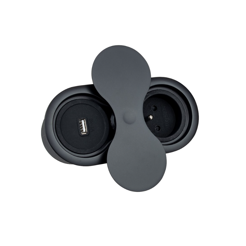 Nábytková zásuvka EIGHTBOX 1x230V, 1xUSB A, 1m kábel, čierna