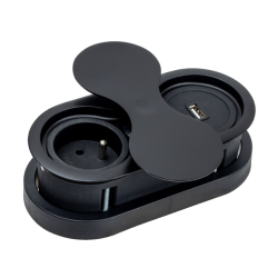 Nábytková zásuvka EIGHTBOX 1x230V, 1xUSB A, 1m kábel, čierna