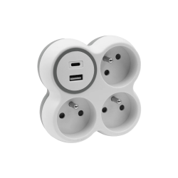 Rozbočka 3x uzemnenej zásuvky, 1x USB A 18W, 1x USB C PD 20W