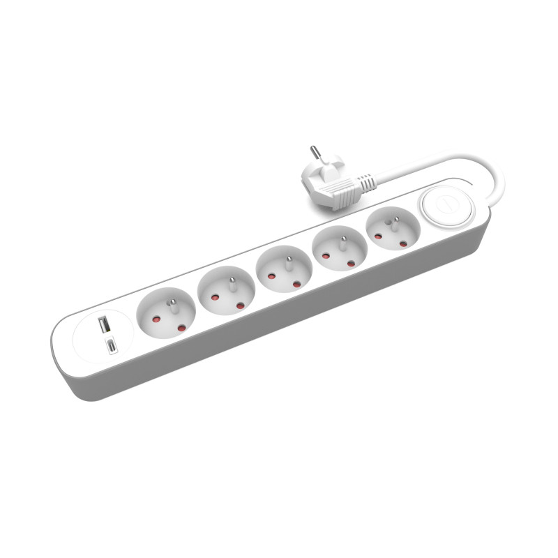 Predlžovací kábel s vypínačom 3m, 5x zásuvka, USB-A + USB-C