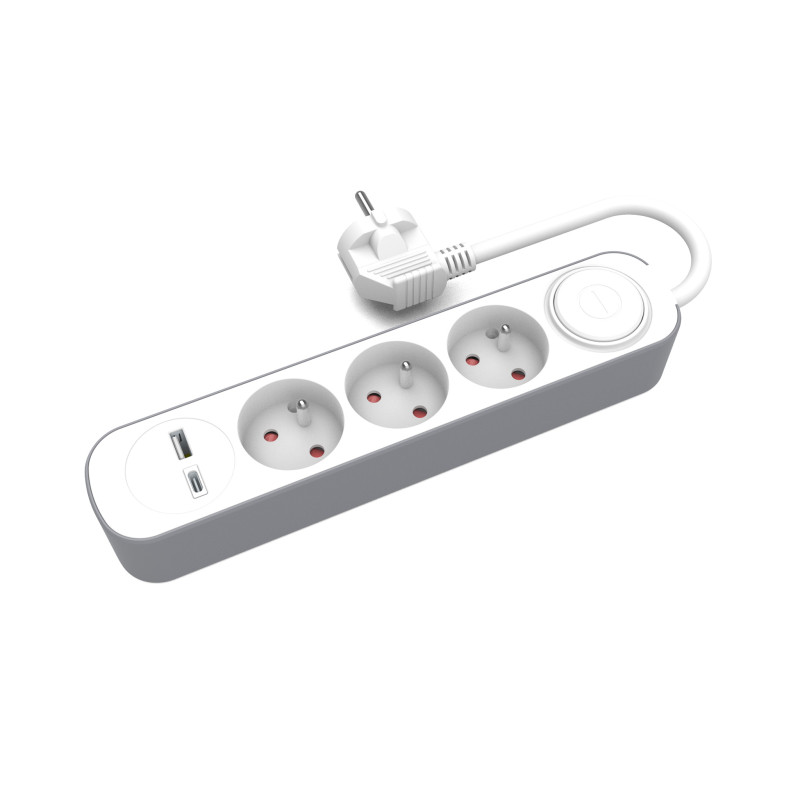 Predlžovací kábel s vypínačom 3m, 3x zásuvka, USB-A + USB-C