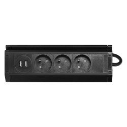 Nábytková zásuvka s USB nabíjačkou, držiakom telefónu, 1,5m kábel, 3x2P+E, 2xUSB (typ A, 2,4A), čierna