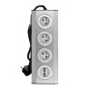 Nábytková zásuvka 3x2P+E s USB, strieborná, kábel 1,5 m