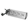Nábytková zásuvka 3x2P+E s USB, strieborná, kábel 1,5 m
