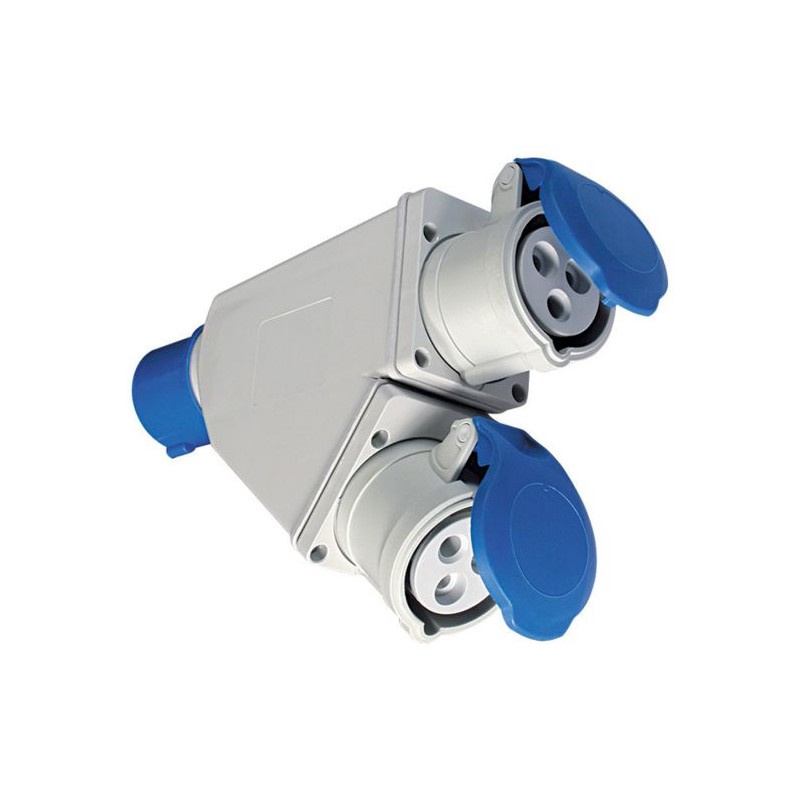 Adaptér z vidlice CEE 2P+E16A 230V na zásuvky CEE 2P+E 16A 230V IP44