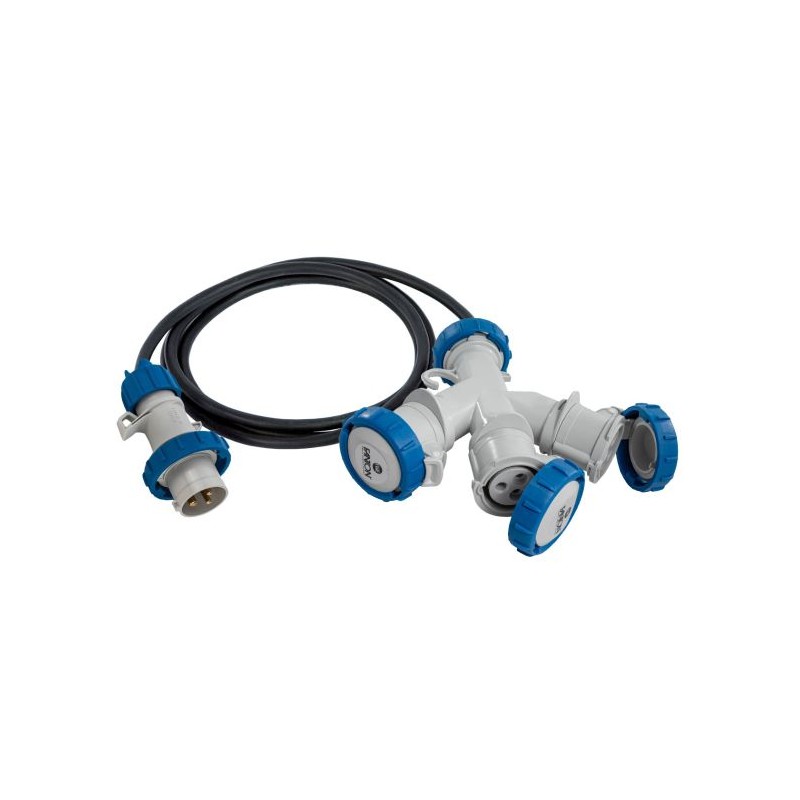 Adaptér z CEE vidlice 2P+E16A 230V na 3 zásuvky CEE 2P+E 16A 230V IP67