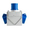 Adaptér z CEE vidlice 2P+E16A 230V na 2 zásuvky CEE 2P+E 16A 230V IP44 bočné